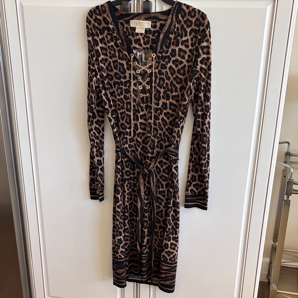 MICHAEL Michael Kors Animal Print Gold chain Lace-Up Dress